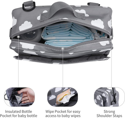 Small Diaper Bag, Stroller Organizer Bags for Baby with Insulated Pocket, Stroller Hooks and Adjustable Strap,Universal Mini Diaper Tote Bags Fit All Strollers, Gray