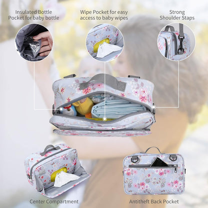 Small Diaper Bag, Stroller Organizer Bags for Baby with Insulated Pocket, Stroller Hooks and Adjustable Strap,Universal Mini Diaper Tote Bags Fit All Strollers, Gray