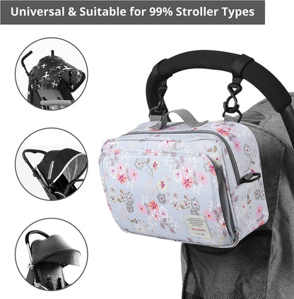Small Diaper Bag, Stroller Organizer Bags for Baby with Insulated Pocket, Stroller Hooks and Adjustable Strap,Universal Mini Diaper Tote Bags Fit All Strollers, Gray