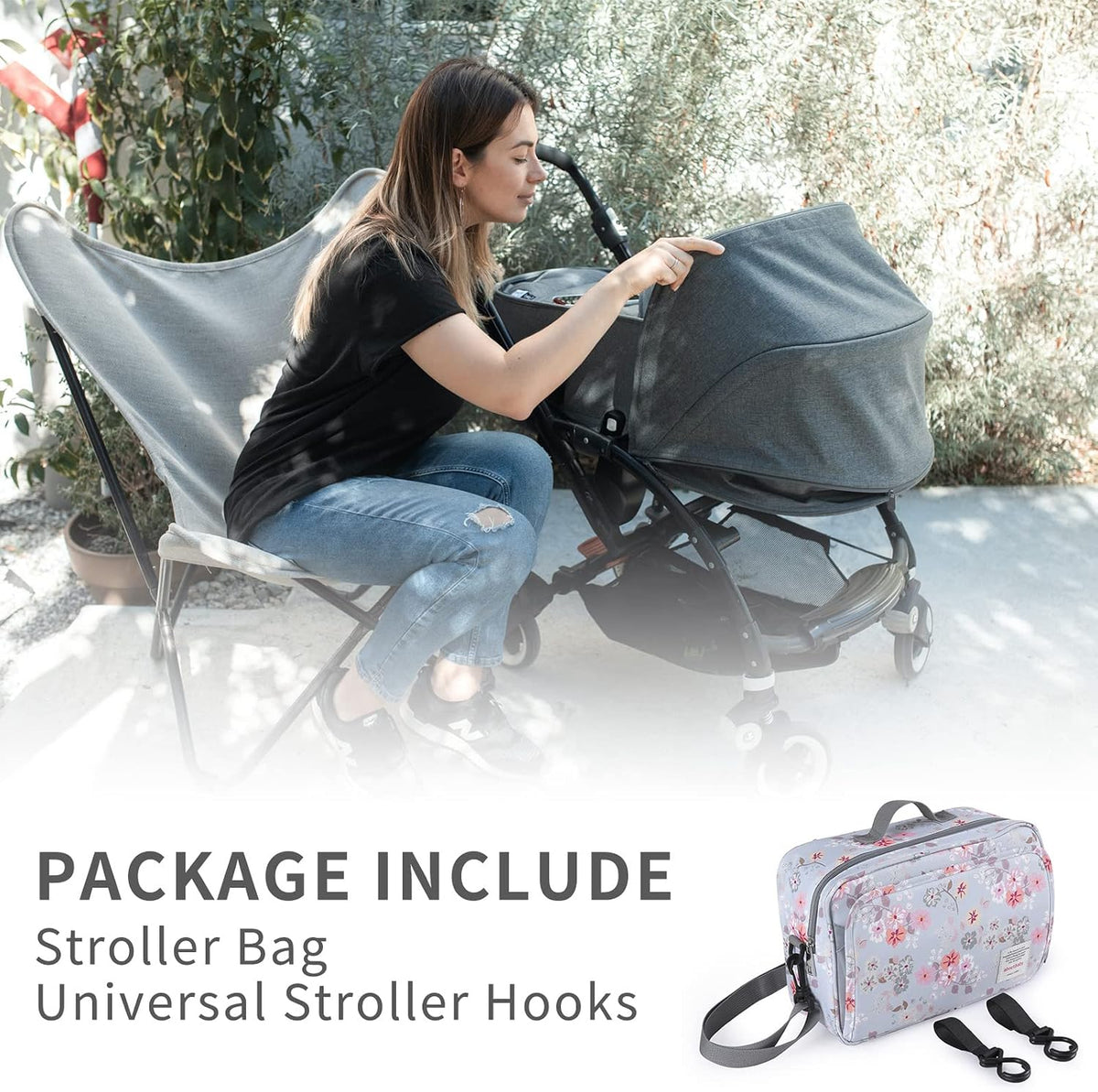 Small Diaper Bag, Stroller Organizer Bags for Baby with Insulated Pocket, Stroller Hooks and Adjustable Strap,Universal Mini Diaper Tote Bags Fit All Strollers, Gray