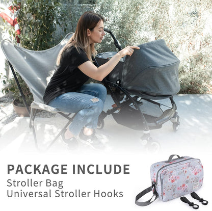 Small Diaper Bag, Stroller Organizer Bags for Baby with Insulated Pocket, Stroller Hooks and Adjustable Strap,Universal Mini Diaper Tote Bags Fit All Strollers, Gray