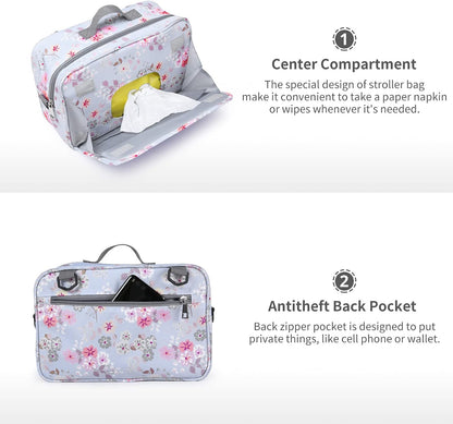 Small Diaper Bag, Stroller Organizer Bags for Baby with Insulated Pocket, Stroller Hooks and Adjustable Strap,Universal Mini Diaper Tote Bags Fit All Strollers, Gray