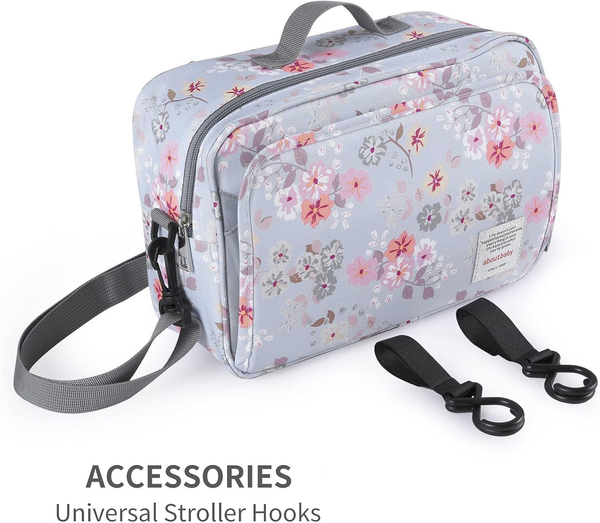 Small Diaper Bag, Stroller Organizer Bags for Baby with Insulated Pocket, Stroller Hooks and Adjustable Strap,Universal Mini Diaper Tote Bags Fit All Strollers, Gray