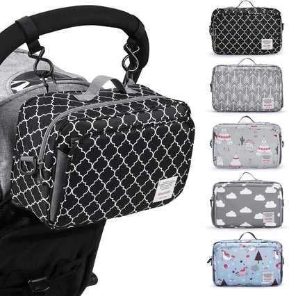 Small Diaper Bag, Stroller Organizer Bags for Baby with Insulated Pocket, Stroller Hooks and Adjustable Strap,Universal Mini Diaper Tote Bags Fit All Strollers, Gray