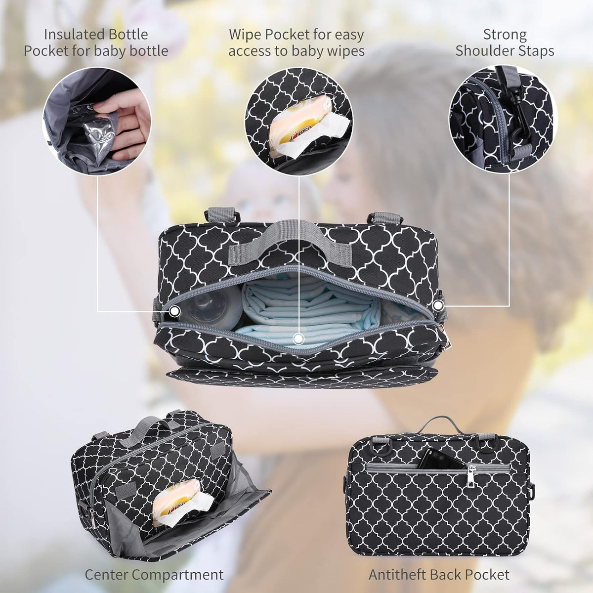 Small Diaper Bag, Stroller Organizer Bags for Baby with Insulated Pocket, Stroller Hooks and Adjustable Strap,Universal Mini Diaper Tote Bags Fit All Strollers, Gray