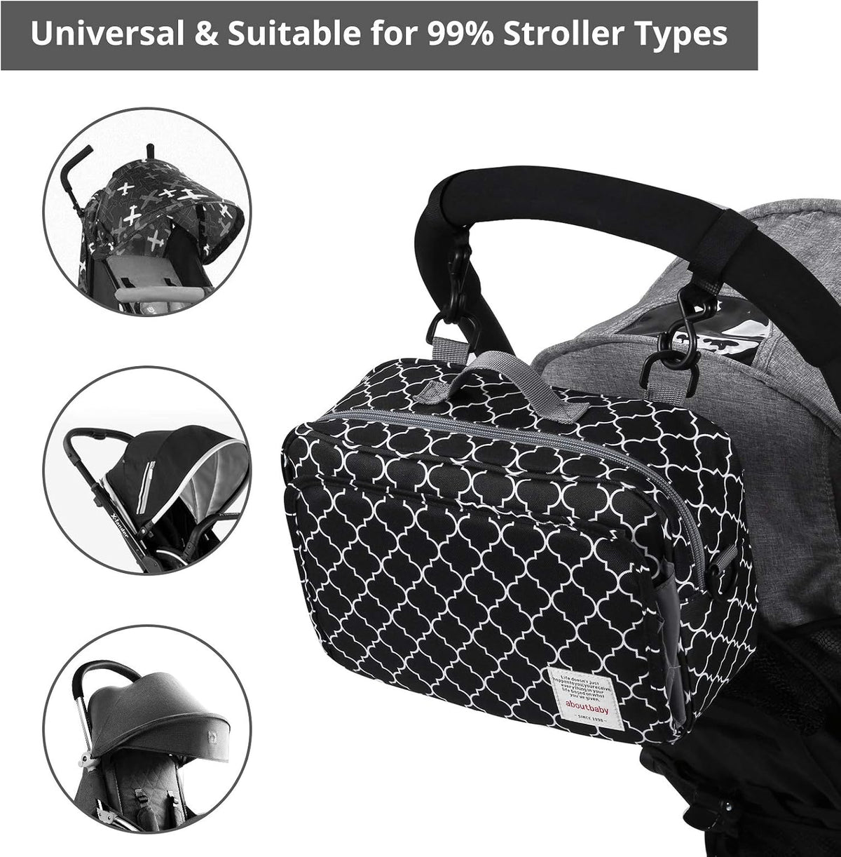 Small Diaper Bag, Stroller Organizer Bags for Baby with Insulated Pocket, Stroller Hooks and Adjustable Strap,Universal Mini Diaper Tote Bags Fit All Strollers, Gray