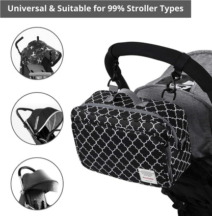 Small Diaper Bag, Stroller Organizer Bags for Baby with Insulated Pocket, Stroller Hooks and Adjustable Strap,Universal Mini Diaper Tote Bags Fit All Strollers, Gray