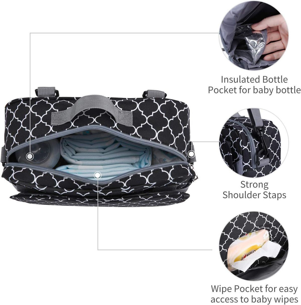 Small Diaper Bag, Stroller Organizer Bags for Baby with Insulated Pocket, Stroller Hooks and Adjustable Strap,Universal Mini Diaper Tote Bags Fit All Strollers, Gray