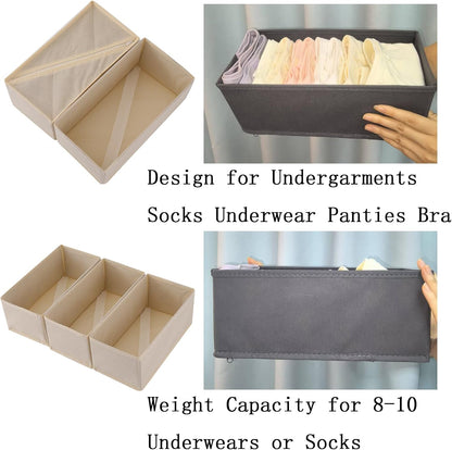 Sock Drawer Organizer 3 Pack - Collapsible Fabric Storage Bins for Underwear Divider, Small Closet Organizers with 3 Compartments, Gray