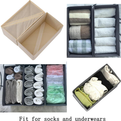 Sock Drawer Organizer 3 Pack - Collapsible Fabric Storage Bins for Underwear Divider, Small Closet Organizers with 3 Compartments, Gray