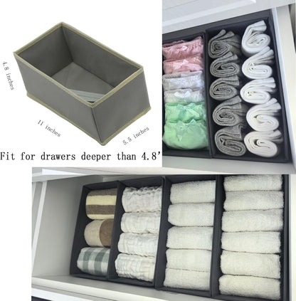 Sock Drawer Organizer 3 Pack - Collapsible Fabric Storage Bins for Underwear Divider, Small Closet Organizers with 3 Compartments, Gray