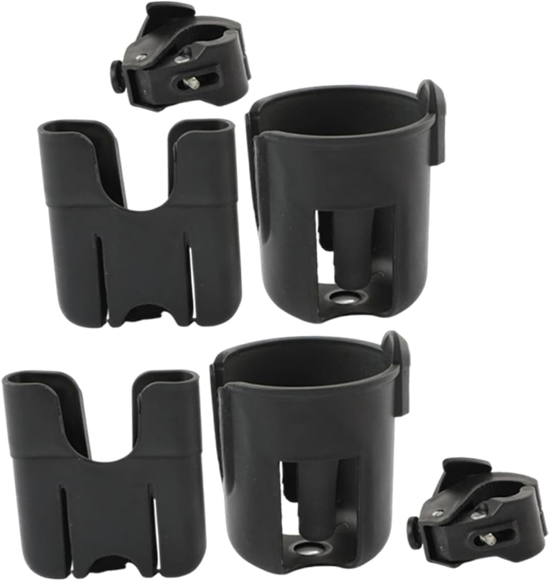 2pcs Stroller Cup Holder with Phone Holder Installation Clamp for Secure Drinks and Phone Storage Versatile Organizer for Pram Walker Wheelchair Mobility Scooter