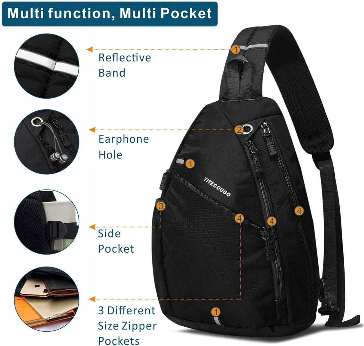 Sling Bag Crossbody Shoulder Outdoor Travel Hiking Backpack for Women & Men