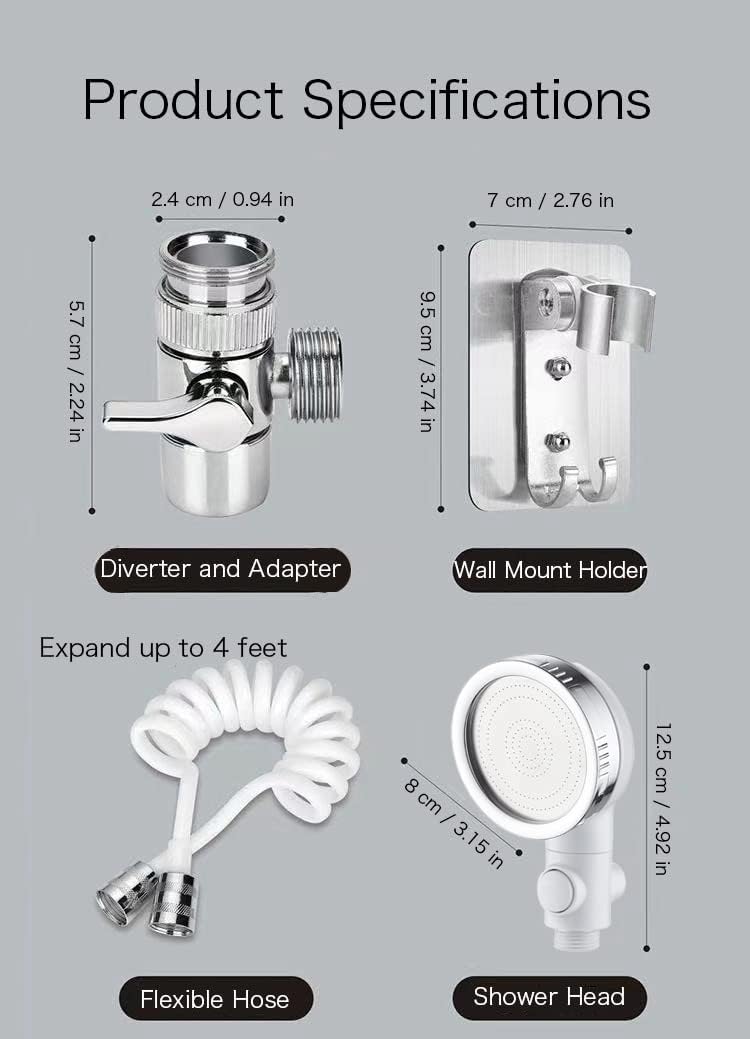 Generic Basin Handheld Shower Set, Sink Hose Faucet Sprayer Attachment, with Stop Water-saving Function For Hair Pet Washing Baby Bath, Update Bathroom Bathtub Utility Kitchen, Chrome + White