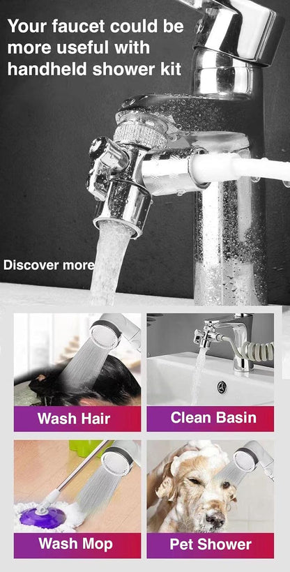 Generic Basin Handheld Shower Set, Sink Hose Faucet Sprayer Attachment, with Stop Water-saving Function For Hair Pet Washing Baby Bath, Update Bathroom Bathtub Utility Kitchen, Chrome + White