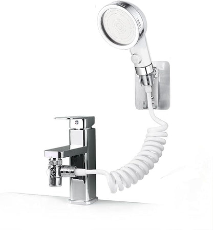 Generic Basin Handheld Shower Set, Sink Hose Faucet Sprayer Attachment, with Stop Water-saving Function For Hair Pet Washing Baby Bath, Update Bathroom Bathtub Utility Kitchen, Chrome + White