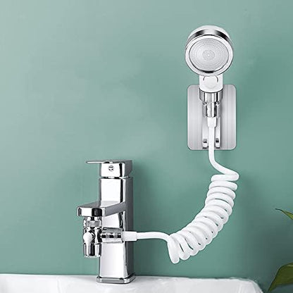 Generic Basin Handheld Shower Set, Sink Hose Faucet Sprayer Attachment, with Stop Water-saving Function For Hair Pet Washing Baby Bath, Update Bathroom Bathtub Utility Kitchen, Chrome + White