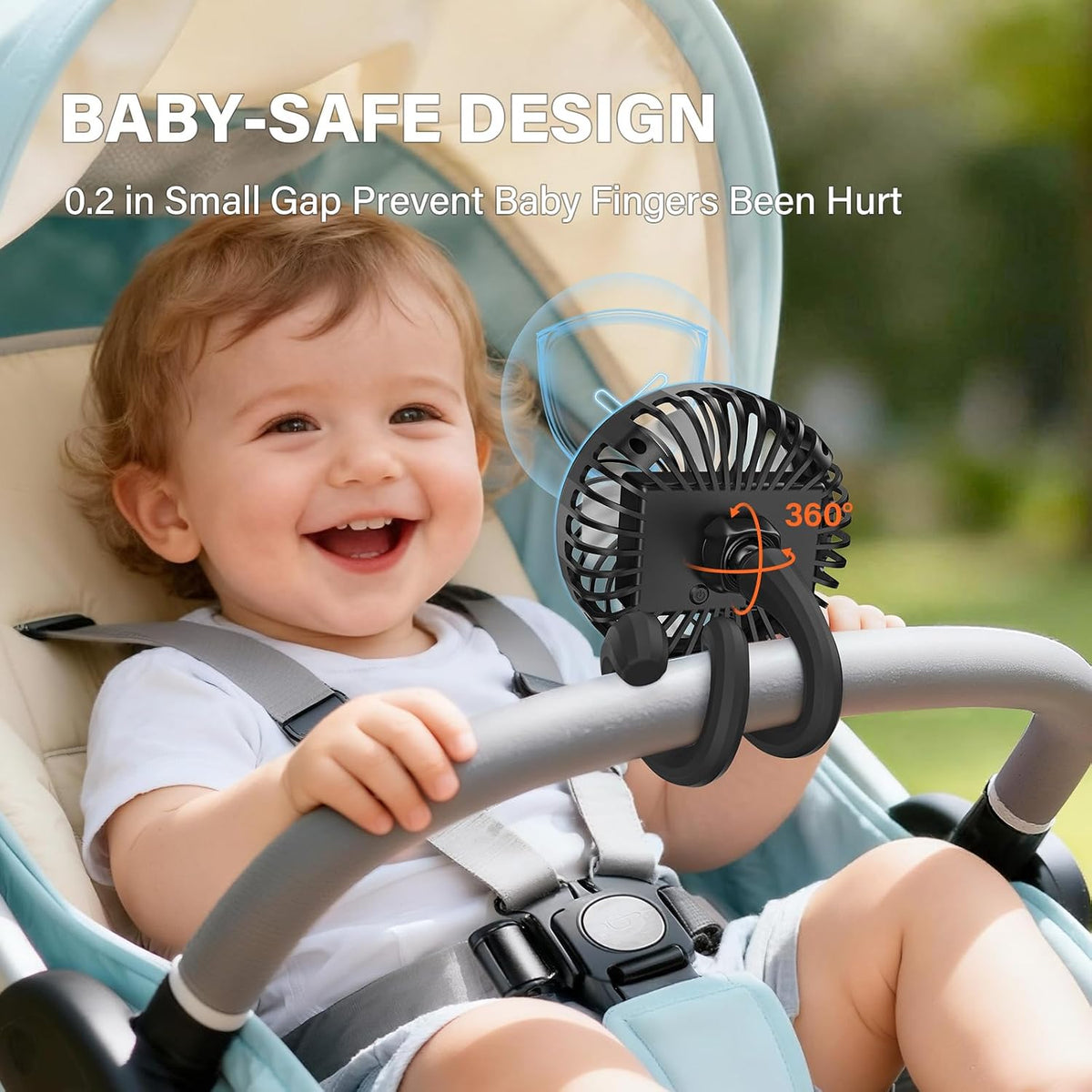 A2C Portable Stroller Fan for Outdoor, Rechargeable Baby Carriage Fan