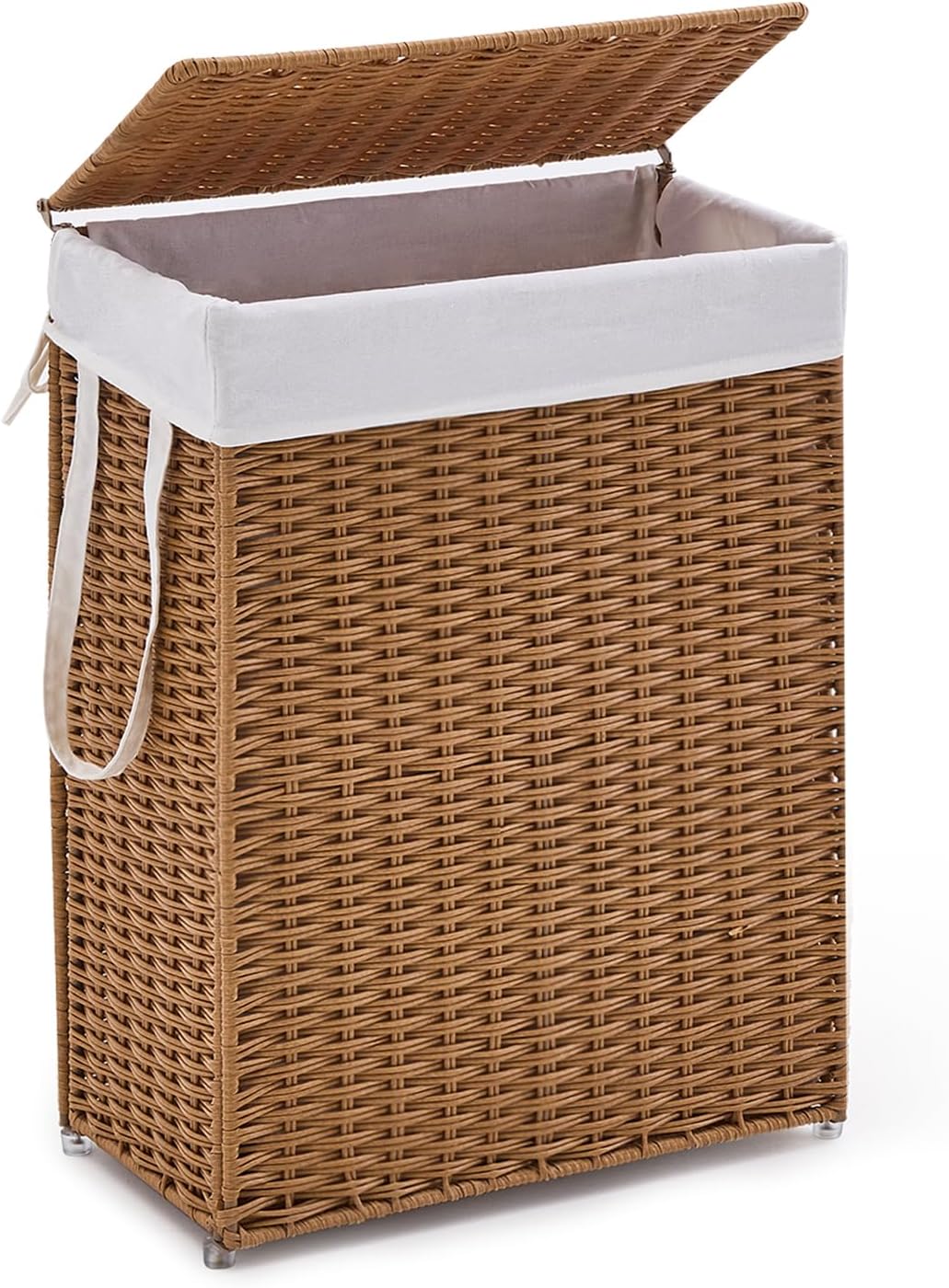 Slim Laundry Hamper with Lid, Handwoven Natural Water Hyacinth Basket