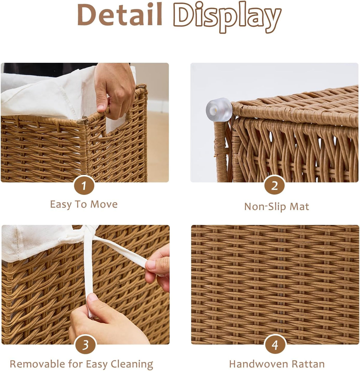 Slim Laundry Hamper with Lid, Handwoven Natural Water Hyacinth Basket