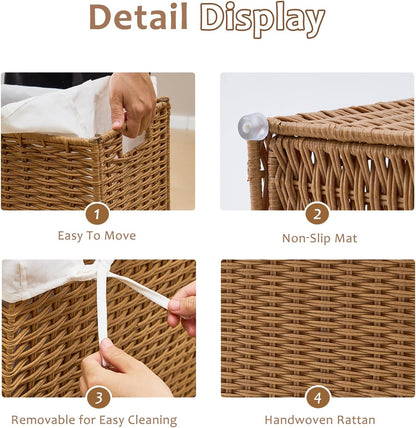 Slim Laundry Hamper with Lid, Handwoven Natural Water Hyacinth Basket