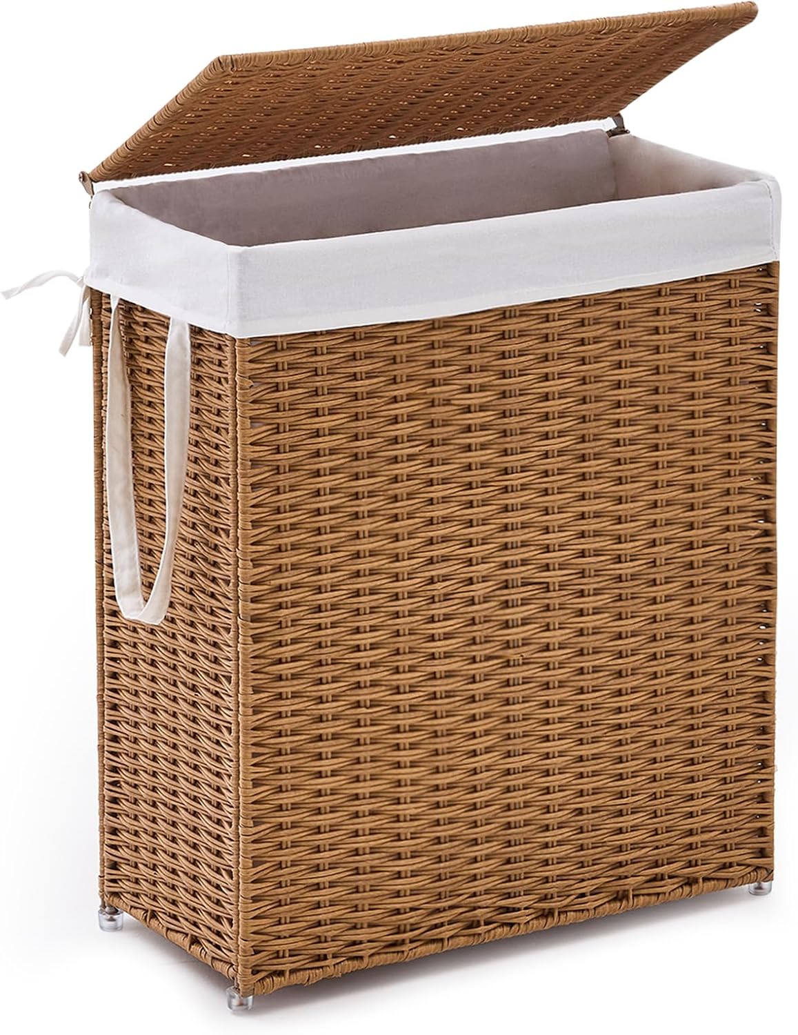Slim Laundry Hamper with Lid, Handwoven Natural Water Hyacinth Basket