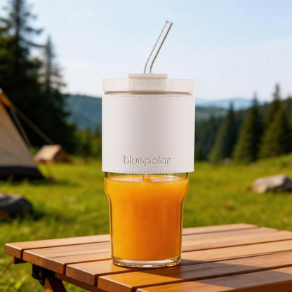 Iced Coffee Glasses with Lids and Straws,Car Cup Holder Friendly, Leakproof Portable Tumblers for Cold Brew, Juice & Smoothie, Ideal for Travel, Office & Gym, BPA-Free (23oz-White with Leather Sleeve)