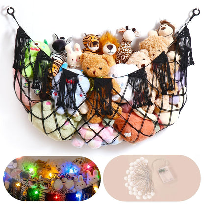 Boho Stuffed Animal Hammock, Falt Wall or Corner Hanging, White, XL