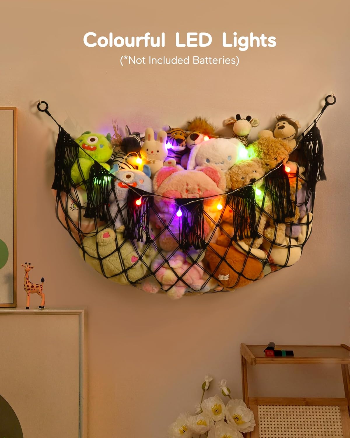 Boho Stuffed Animal Hammock, Falt Wall or Corner Hanging, White, XL