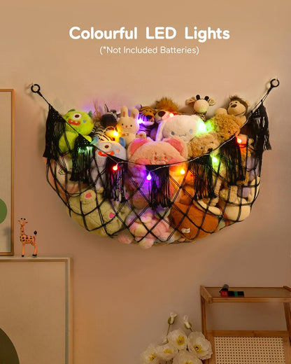 Boho Stuffed Animal Hammock, Falt Wall or Corner Hanging, White, XL