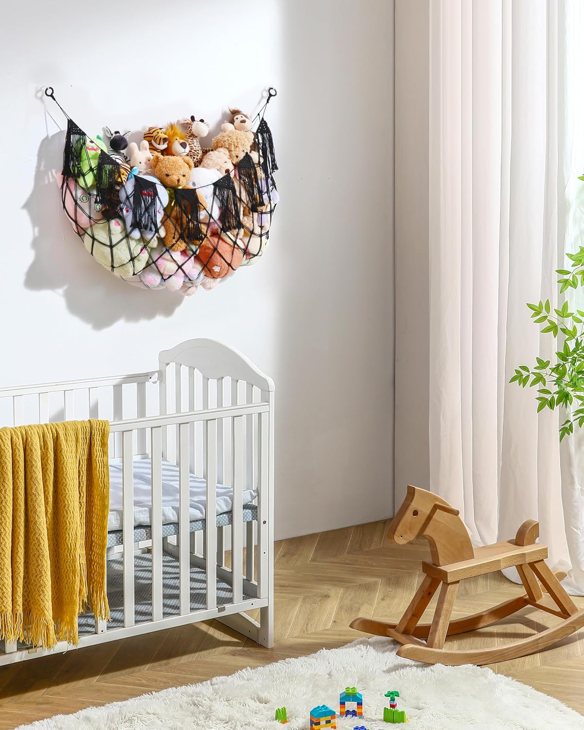 Boho Stuffed Animal Hammock, Falt Wall or Corner Hanging, White, XL
