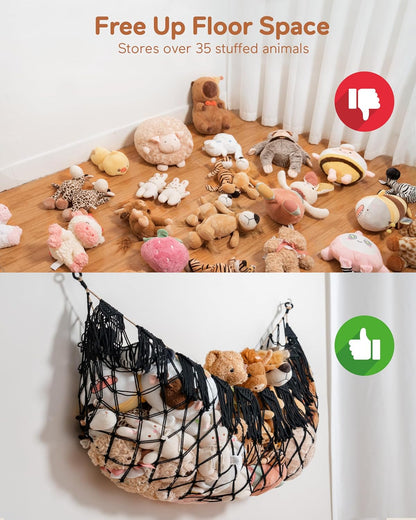 Boho Stuffed Animal Hammock, Falt Wall or Corner Hanging, White, XL