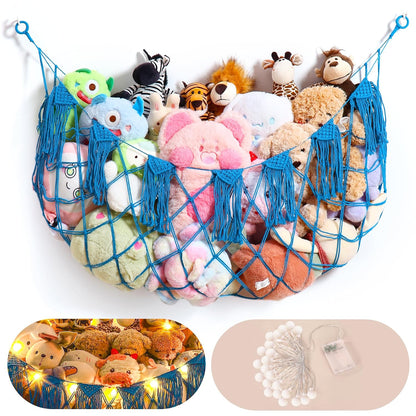 Boho Stuffed Animal Hammock, Falt Wall or Corner Hanging, White, XL