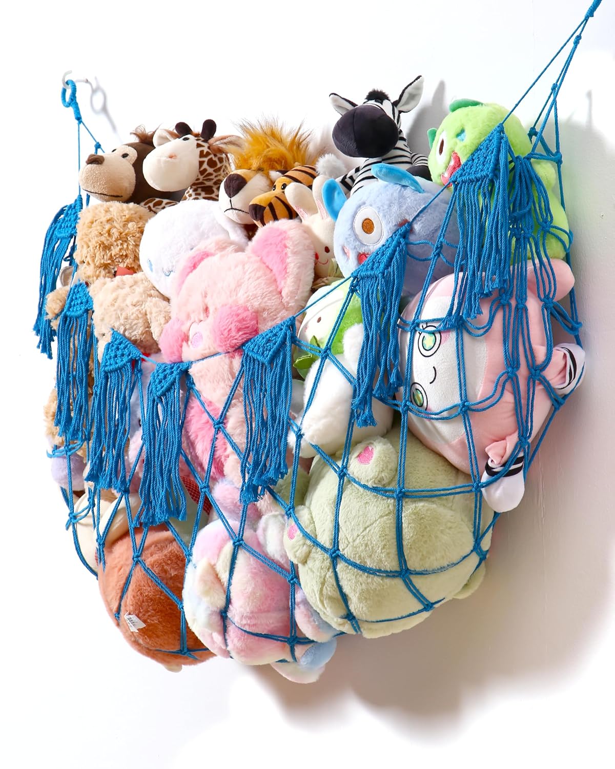 Boho Stuffed Animal Hammock, Falt Wall or Corner Hanging, White, XL