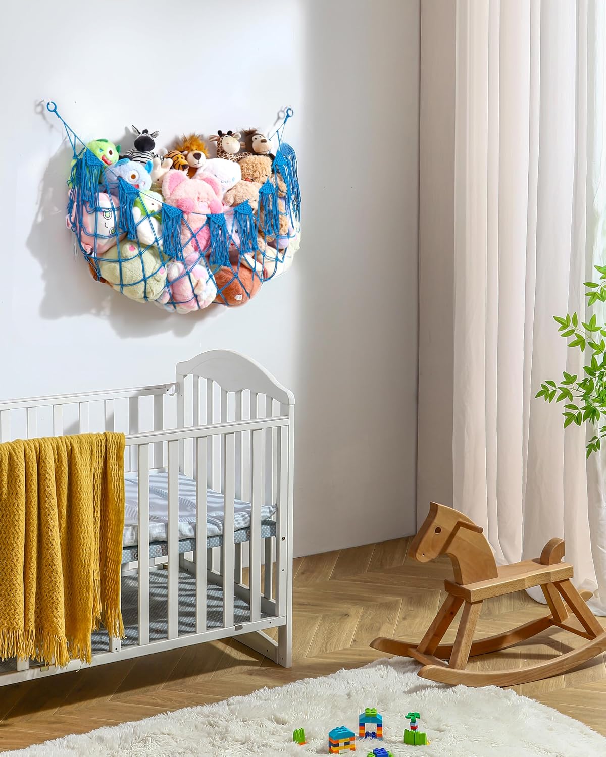 Boho Stuffed Animal Hammock, Falt Wall or Corner Hanging, White, XL
