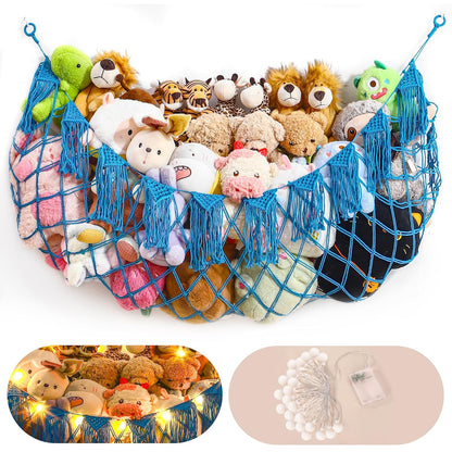 Boho Stuffed Animal Hammock, Falt Wall or Corner Hanging, White, XL