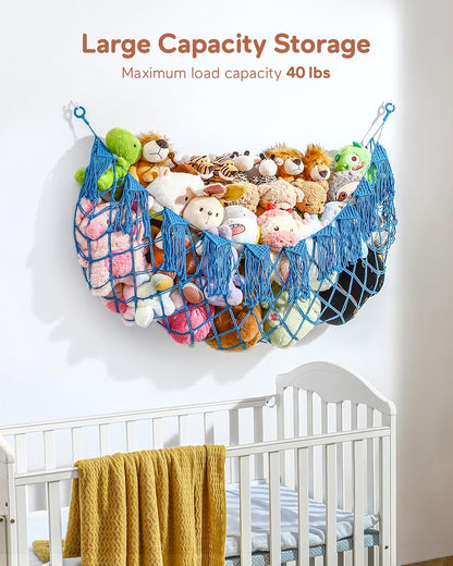 Boho Stuffed Animal Hammock, Falt Wall or Corner Hanging, White, XL