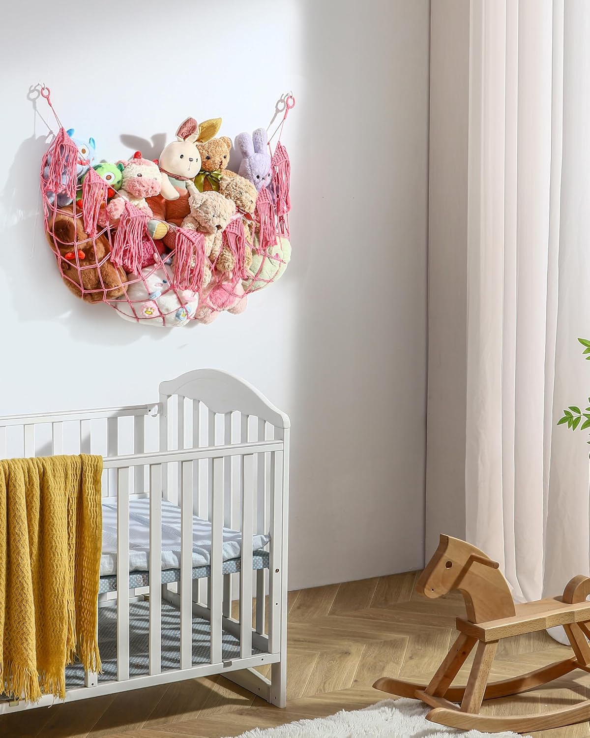 Boho Stuffed Animal Hammock, Falt Wall or Corner Hanging, White, XL