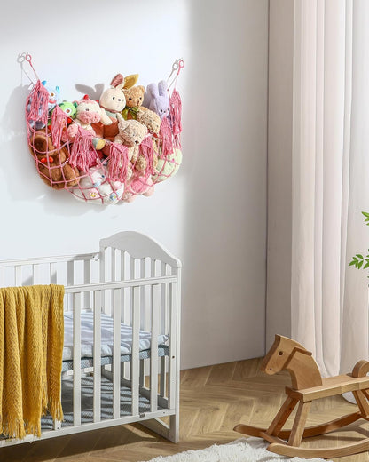 Boho Stuffed Animal Hammock, Falt Wall or Corner Hanging, White, XL