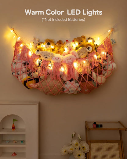 Boho Stuffed Animal Hammock, Falt Wall or Corner Hanging, White, XL