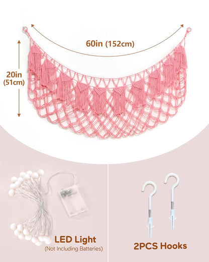 Boho Stuffed Animal Hammock, Falt Wall or Corner Hanging, White, XL