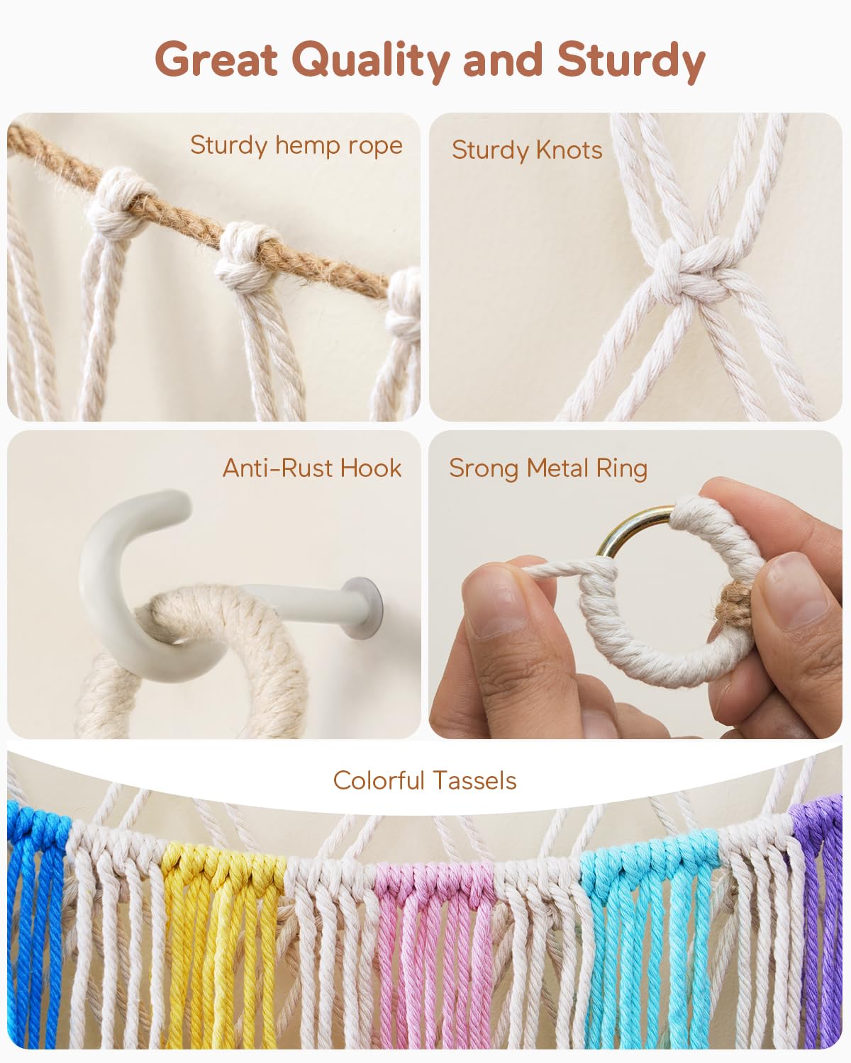 Boho Stuffed Animal Hammock, Falt Wall or Corner Hanging, White, XL
