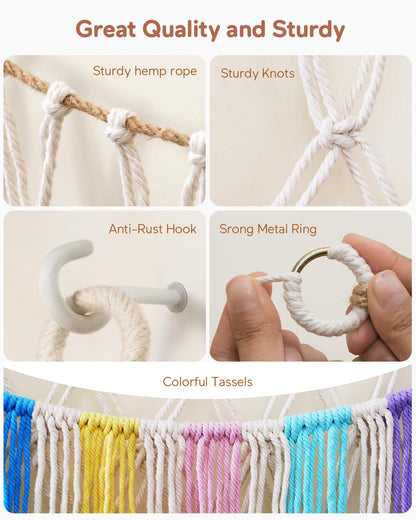 Boho Stuffed Animal Hammock, Falt Wall or Corner Hanging, White, XL