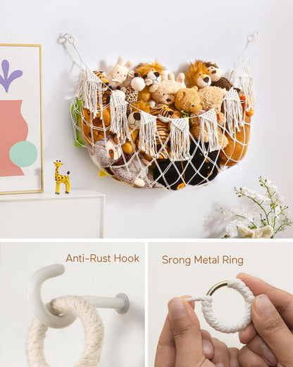 Boho Stuffed Animal Hammock, Falt Wall or Corner Hanging, White, XL