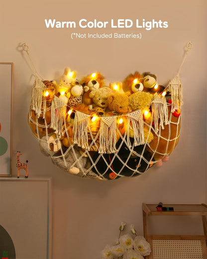 Boho Stuffed Animal Hammock, Falt Wall or Corner Hanging, White, XL