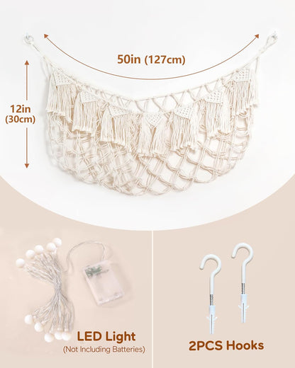 Boho Stuffed Animal Hammock, Falt Wall or Corner Hanging, White, XL