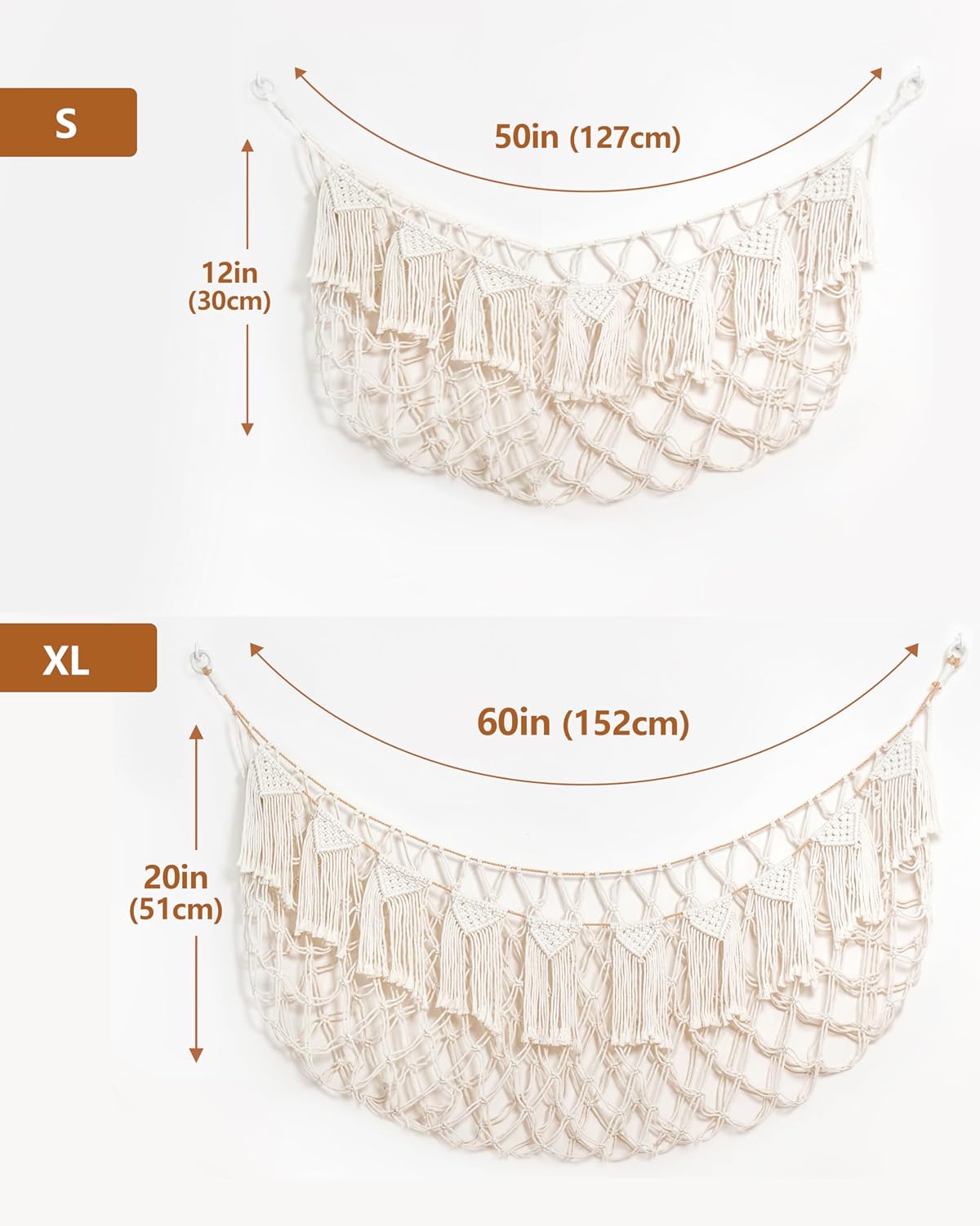 Boho Stuffed Animal Hammock, Falt Wall or Corner Hanging, White, XL