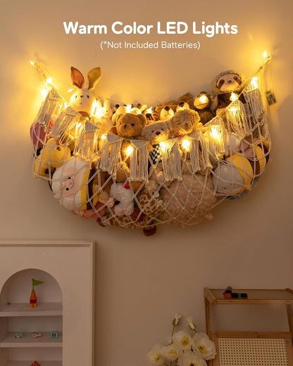 Boho Stuffed Animal Hammock, Falt Wall or Corner Hanging, White, XL