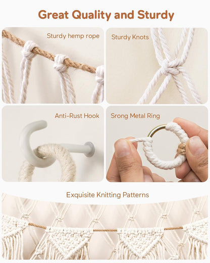 Boho Stuffed Animal Hammock, Falt Wall or Corner Hanging, White, XL