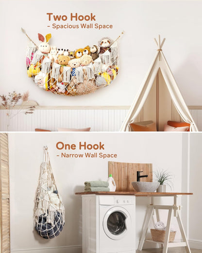 Boho Stuffed Animal Hammock, Falt Wall or Corner Hanging, White, XL